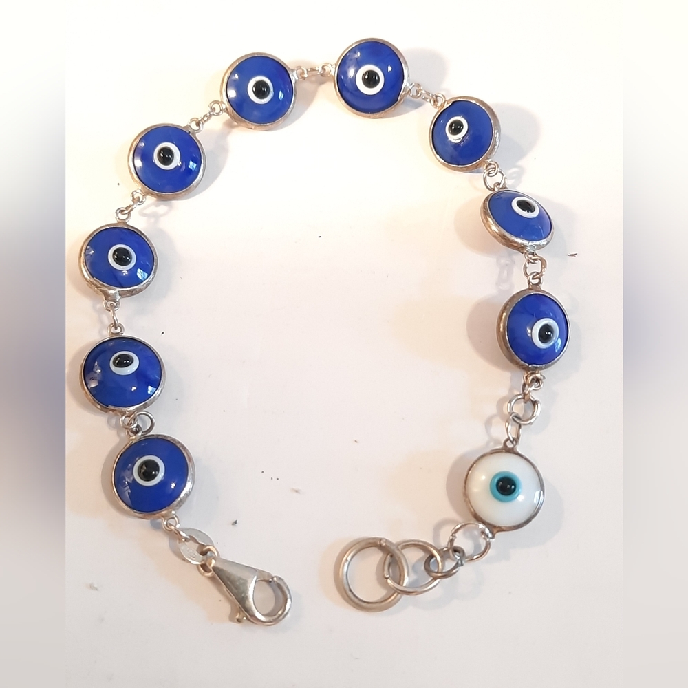 Blue Evil Eyesterling Silver Bracelet